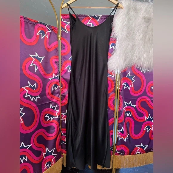 Wilfred Canto Satin Black Slip Dress Bias Cut Midi Drapey Aritzia Viscose 80281 - Picture 9 of 14